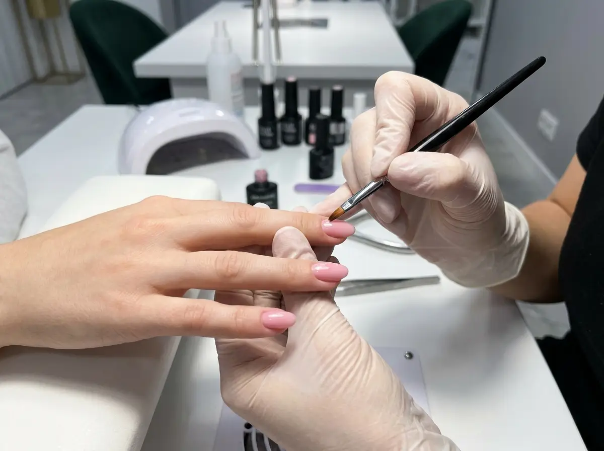 Applying gel polish to nails with a brush